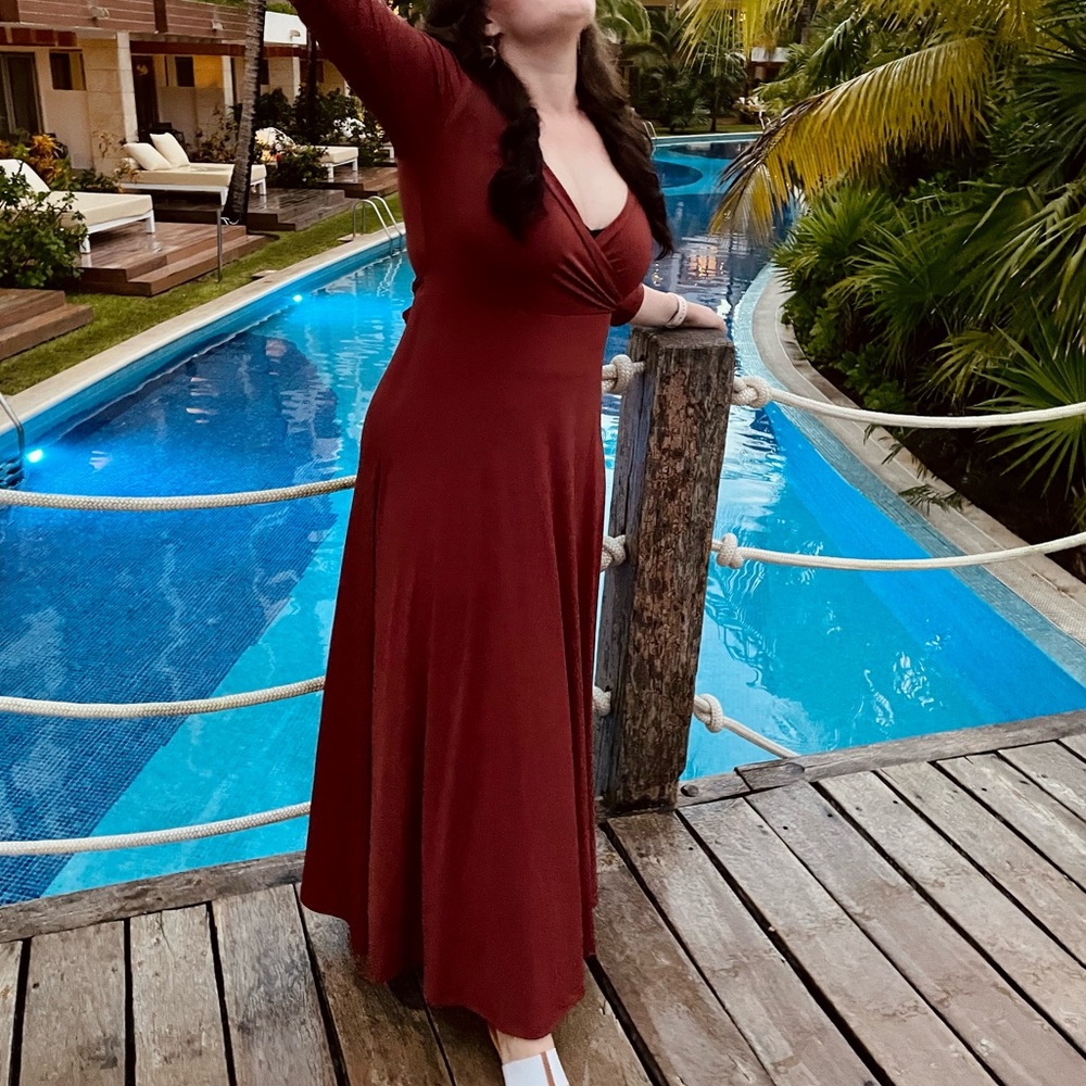 Elegant Rust Wrap Dress